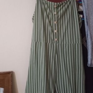 Green and white striped romper